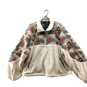 Cider Cat Tapestry Print Fleece Pullover Womens 4XL Sherpa Beige Countryside